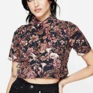 Bashe Cotton Floral Snake Print Short Sleeve Shirt Size 8